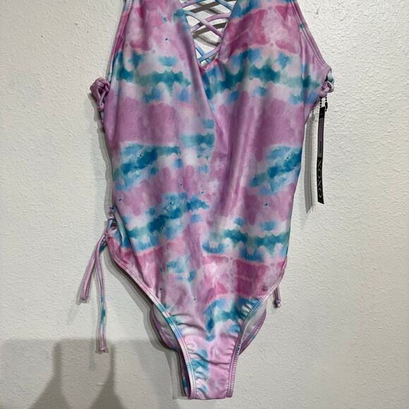 XOXO Pink Tie Dye One-Piece Plunge Swimsuit Sz XL NWT - Picture 3 of 11